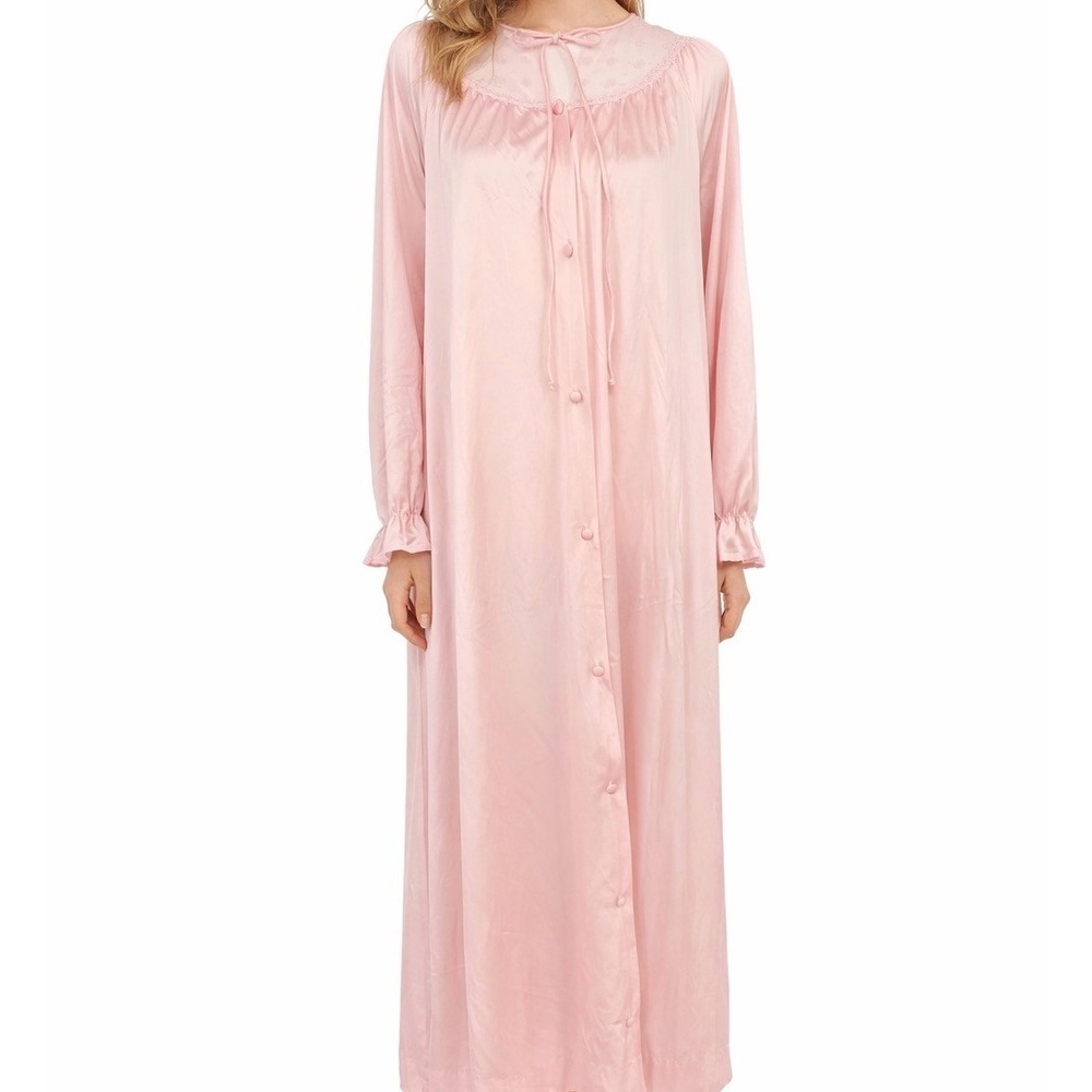 Vintage Vanity Fair Pink Nightgown Robe 100% Nylon Made In USA Lace Buttons 36